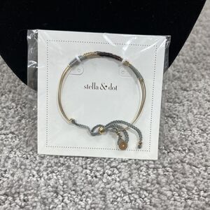 Stella Dot Beaded Bolo Bracelet Gray Cord Gold Tone Slide Womens Jewelry New